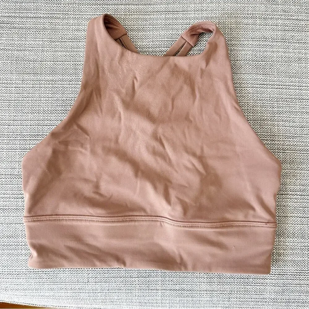 Lululemon Energy High Neck Bra Pink Long Line Tough Medium Support B-D Cup Sz 6